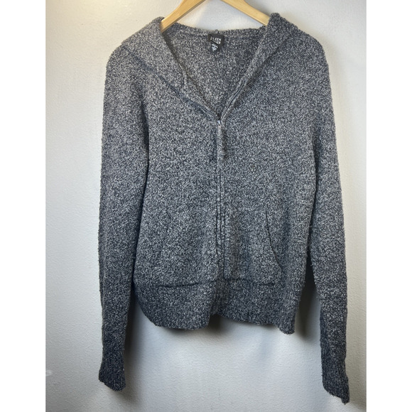 Eileen Fisher italian merino wool cashmere Full Zip Hoodie large gray textured - Picture 1 of 8